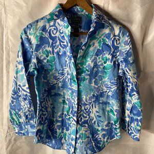 Chaps Womens Blue 3/4 sleeve blouse petite Small